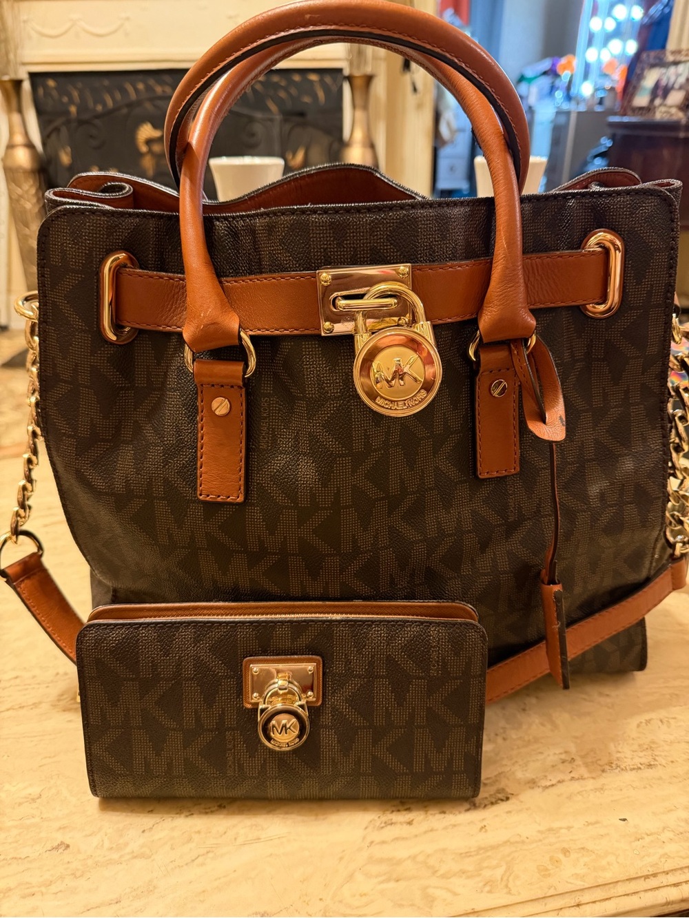 Michael Kors Brown MK Logo Satchel with Wallet